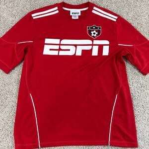 ESPN Soccer Jersey Red Athletic Training Futbol Graphic Mens Medium EUC